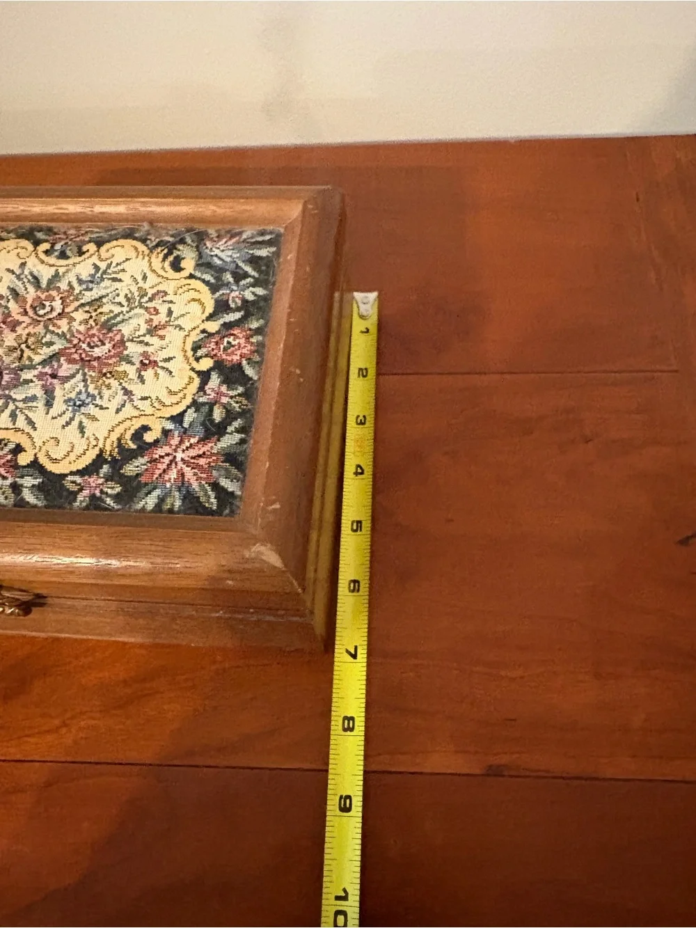 Wooden Jewelry Box Tapestry Lid Red Velvet Mirror Organizer Japan